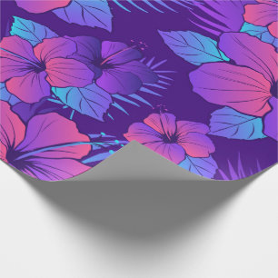 Neon Tropical Hibiscus Wrapping Paper