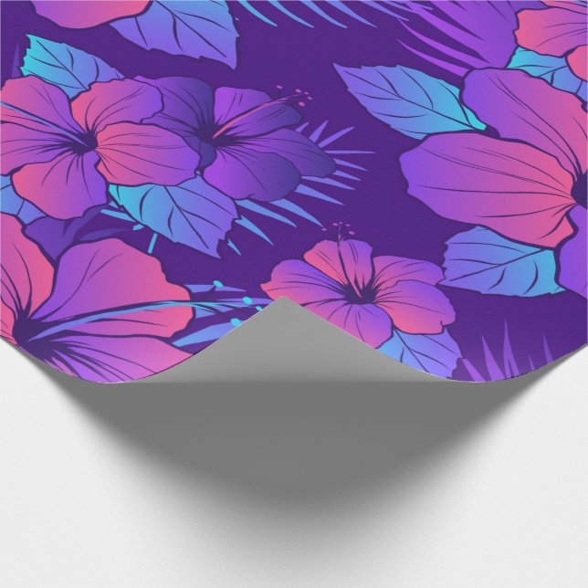 Neon Tropical Hibiscus Wrapping Paper (Corner)