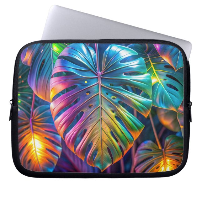Neon Tropical Leaves Laptop Sleeve (Front)