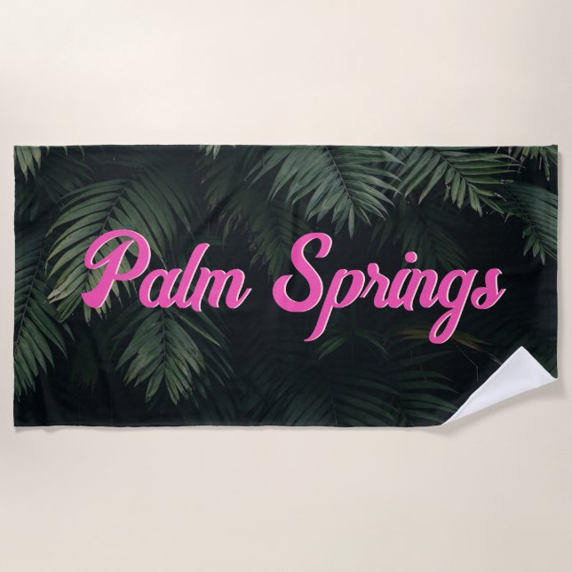Neon Tropical Palms City Name Bachelorette Beach Towel (Front)