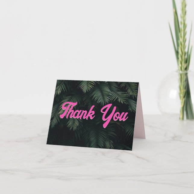 Neon Tropical Pink Folded Blank Thank You Card (Front)