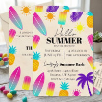 Neon Tropical Summer Beach birthday Invitation