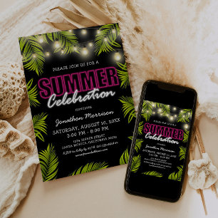 Neon Tropical Summer Birthday Invitation
