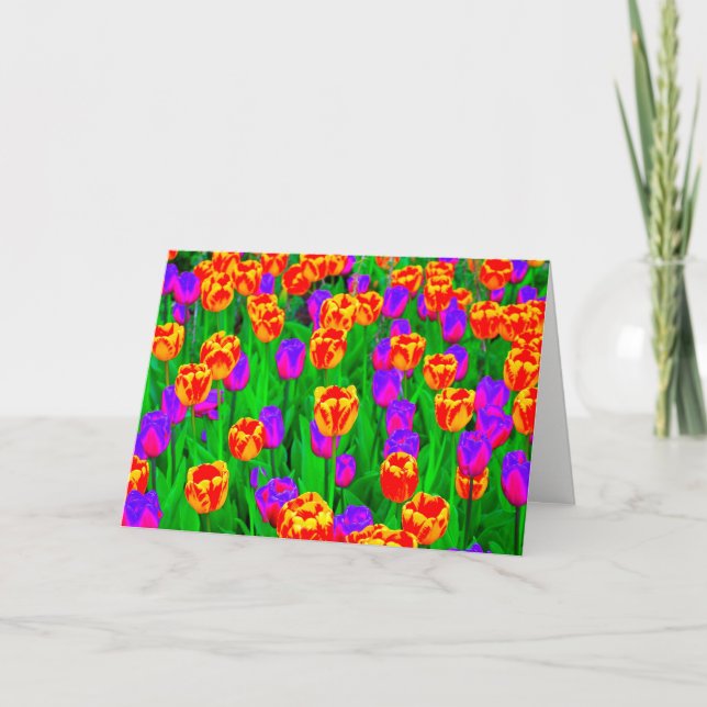 Neon Tulips Happy Birthday Card (Front)