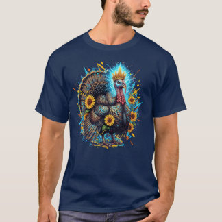 Neon Turkey King Thanksgiving T-Shirt
