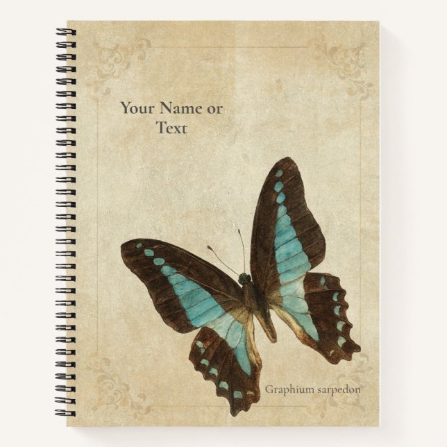 Neon Turquoise Blue Triangle Butterfly Notebook (Front)