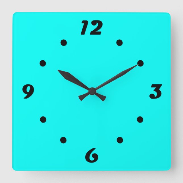 Neon turquoise bright fashionable modern tone  square wall clock (Front)