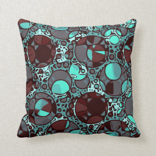 Neon Turquoise Burgundy Abstract Pattern Cushion