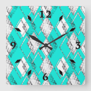 Neon turquoise geometric pattern. square wall clock