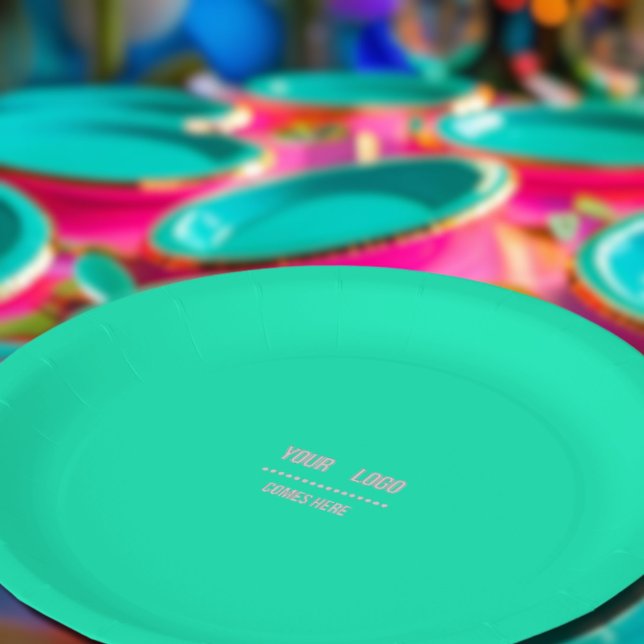 neon  Turquoise solid colour -  add logo napkins Paper Plate (Creator Uploaded)