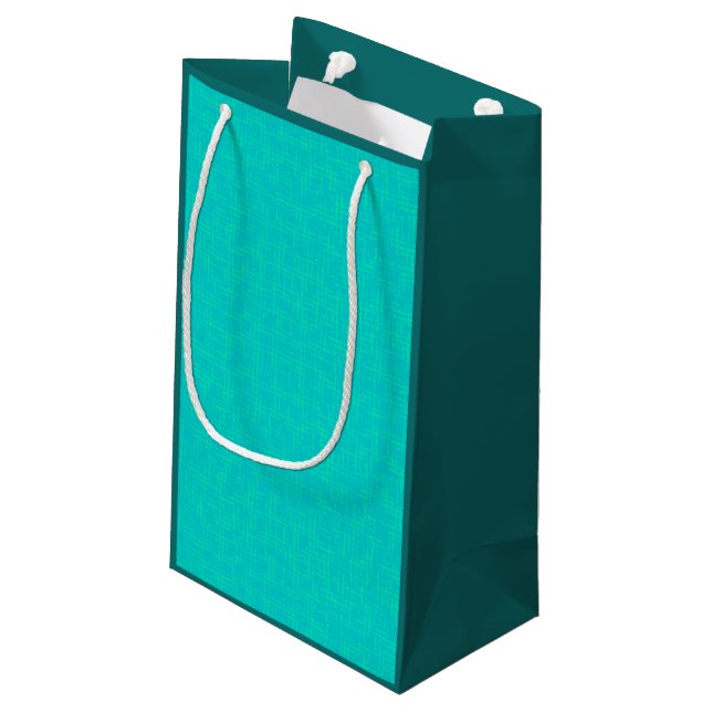 Neon turquoise textured.  small gift bag (Back Angled)