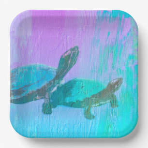 Neon Turtles Paper Plate