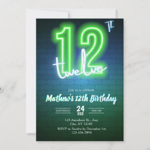 Neon twelfth birthday Invitation