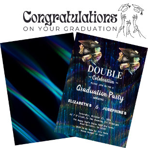 Neon Two Graduates Double Graduation Party 2025 Invitation