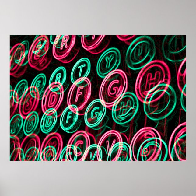 Neon typewriter keys close up poster (Front)