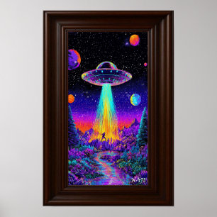 Neon UFO Abduction – Psychedelic Space Art Print