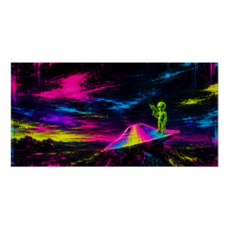 Neon UFO Crash Poster