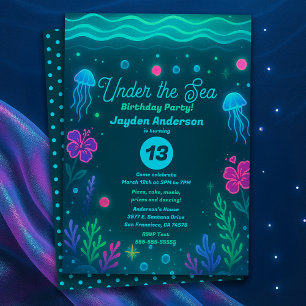 Neon Under the Sea Jellyfish Birthday Party Invitation