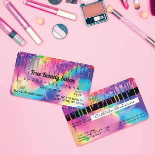 Neon Unicorn Holographic Glitter Drips Credit Business Card