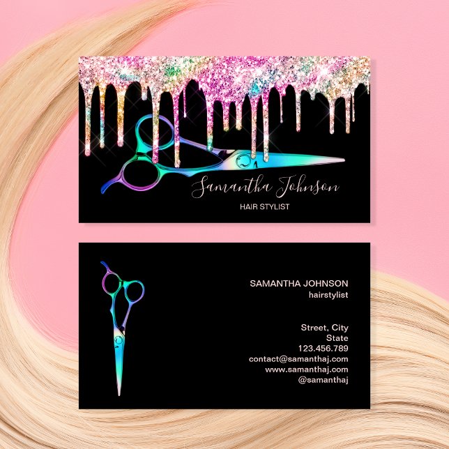 Neon Unicorn Holographic hairstylist hairdresser B Business Card (Creator Uploaded)