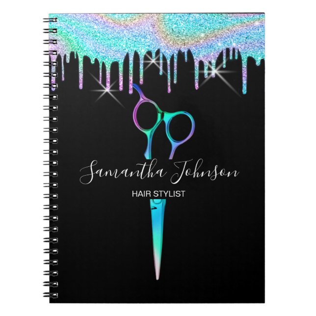 Neon Unicorn Holographic hairstylist hairdresser B Notebook (Front)
