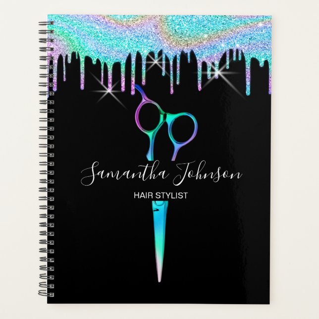 Neon Unicorn Holographic hairstylist hairdresser B Planner (Front)