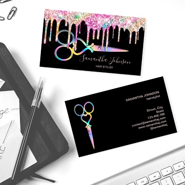 Neon Unicorn Holographic hairstylist hairdresser Business Card (Creator Uploaded)