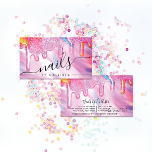 Neon Unicorn Holographic Thick Glitter Drips Nails Business Card