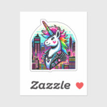 Neon Urban Unicorn - Pixel Art Cityscape