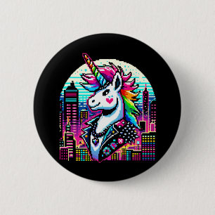 Neon Urban Unicorn - Pixel Art Cityscape 6 Cm Round Badge
