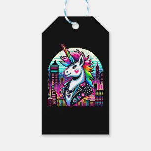 Neon Urban Unicorn - Pixel Art Cityscape Gift Tags