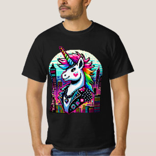 Neon Urban Unicorn - Pixel Art Cityscape T-Shirt