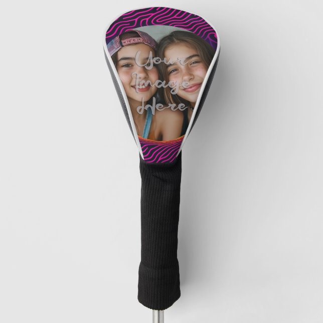 Neon Vaporwave Swirl Custom Photo Frame Golf Head Cover (Front)