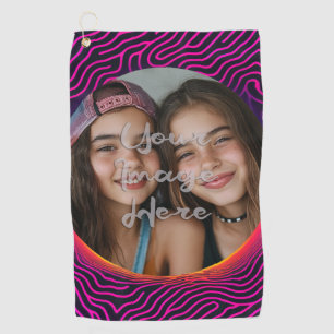 Neon Vaporwave Swirl Custom Photo Frame Golf Towel