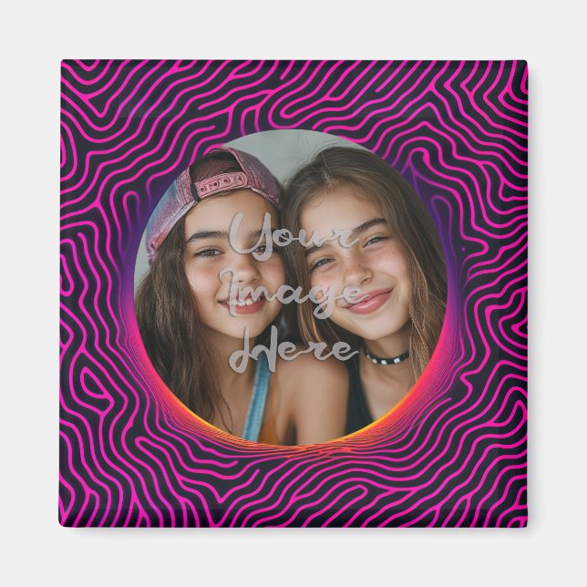 Neon Vaporwave Swirl Custom Photo Frame Magnet (Front)