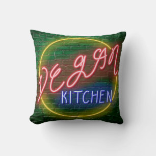 Neon Vegan Kitchen Sign Cushion