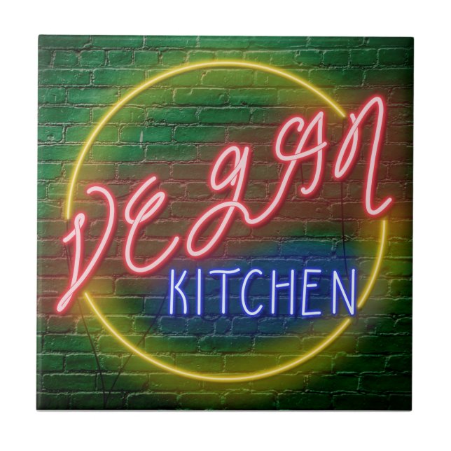 Neon Vegan Kitchen Sign Tile (Front)