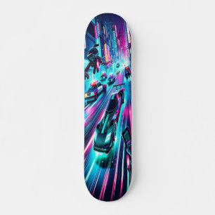 "Neon Velocity: Cyberpunk Chase  Skateboard