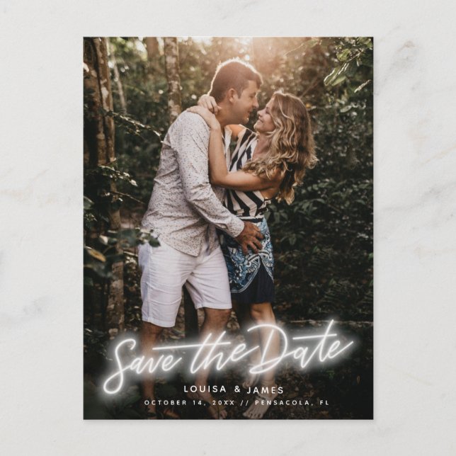 Neon Vertical Photo Save the Date Postcard (Front)