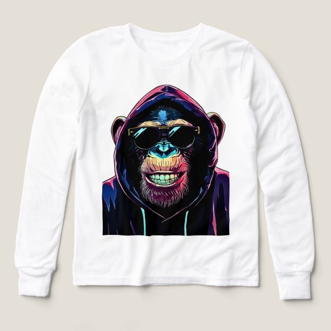 Neon Vibe – Stylish Chimpanzee in Hoodie and Sungl (Design Front)
