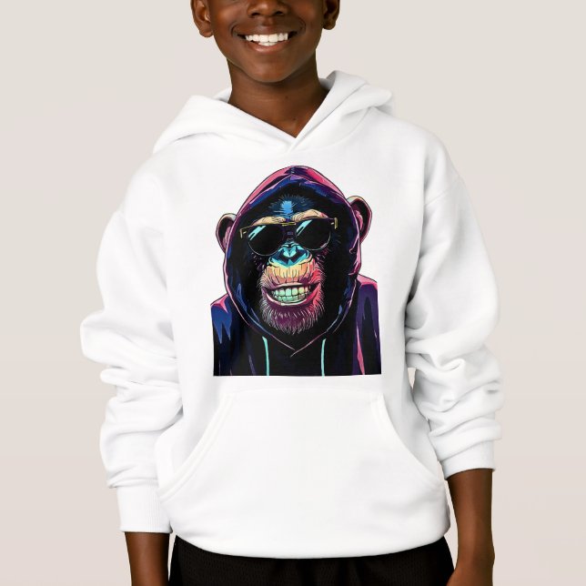 Neon Vibe – Stylish Chimpanzee in Hoodie and Sungl (Front)