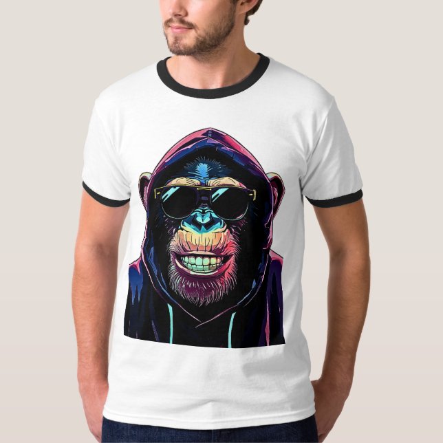 Neon Vibe – Stylish Chimpanzee in Hoodie and Sungl T-Shirt (Front)