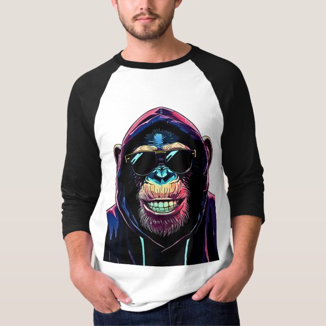 Neon Vibe – Stylish Chimpanzee in Hoodie and Sungl T-Shirt (Front)