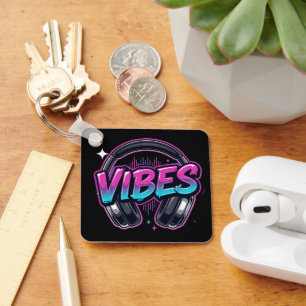 Neon Vibes Music Headphones Cyberpunk Acrylic Keyc Key Ring