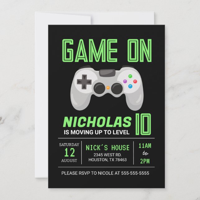 Neon Video Game Birthday Invitation (Front)