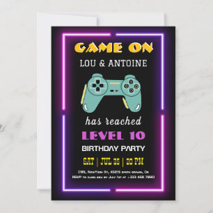 Neon Video Game Birthday Invitation