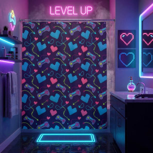 Neon Video Game Controller Gamer Shower Curtain