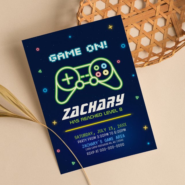 Neon Video Game Truck Arcade Birthday Invitation (Creator Uploaded)