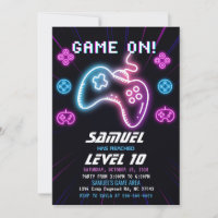 Neon Video Game Truck Arcade Birthday Invitation