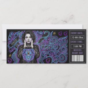 Neon VIP Party Ticket Pass Edgy Teen Girls Night Invitation